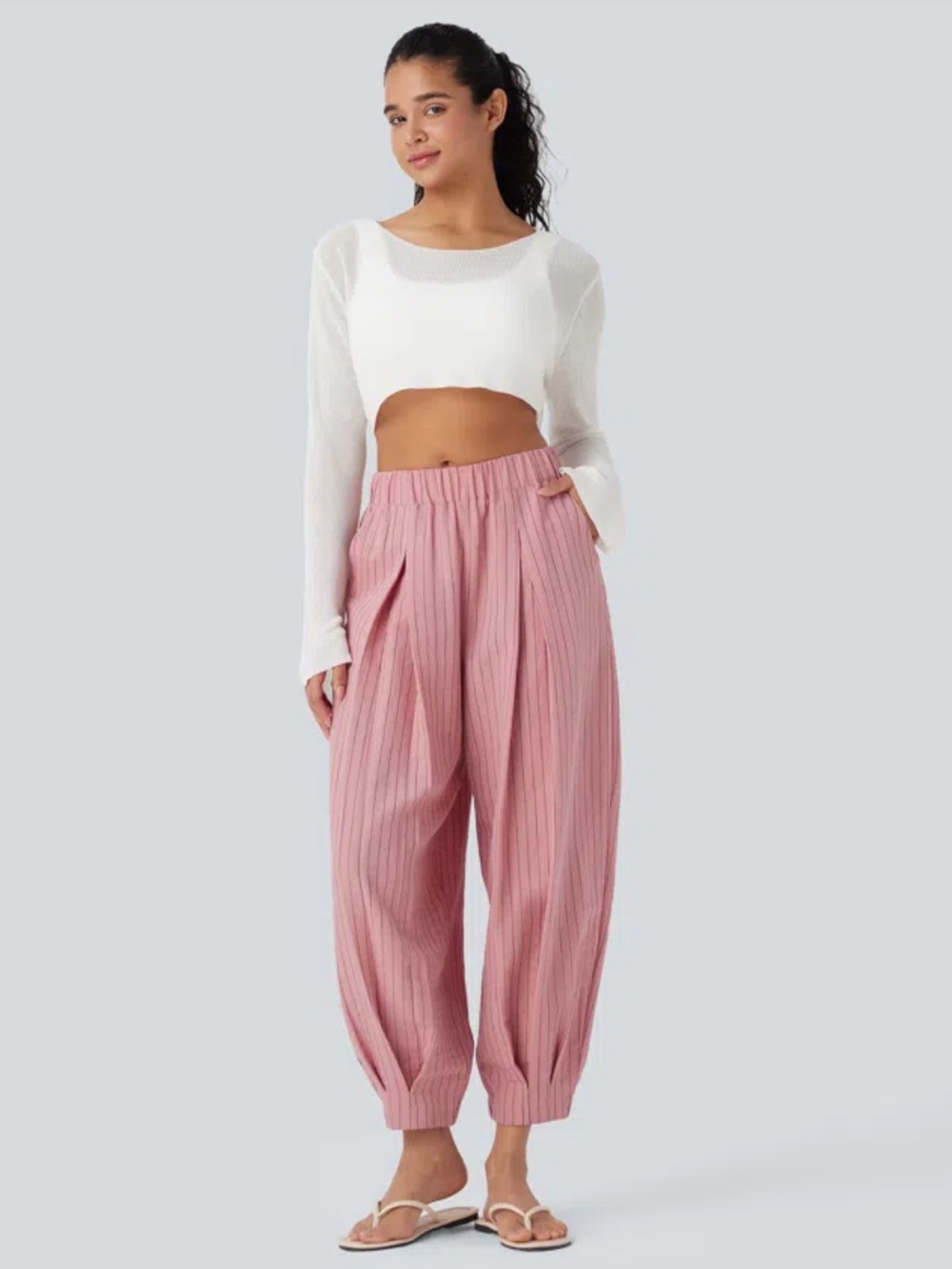 HALARA Pink Pinstripe Casual, Comfy Pants